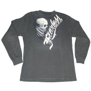 Vintage Y2k Fearless Long Sleeve Waffle Shirt Outlaw Skull Bandana Size 2XL XXL